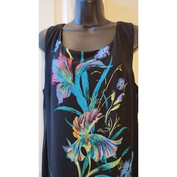Connected Apparel Maxi Dress Black Tropical Flowers Lined size 14 - Picture 2 of 13